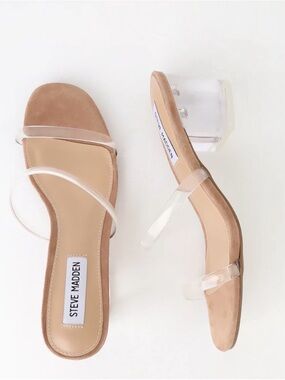 Steve Madden Clear-Strap Nude Block Heel Sandals